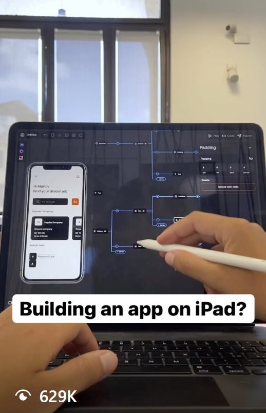App building social post with 629 thousand views