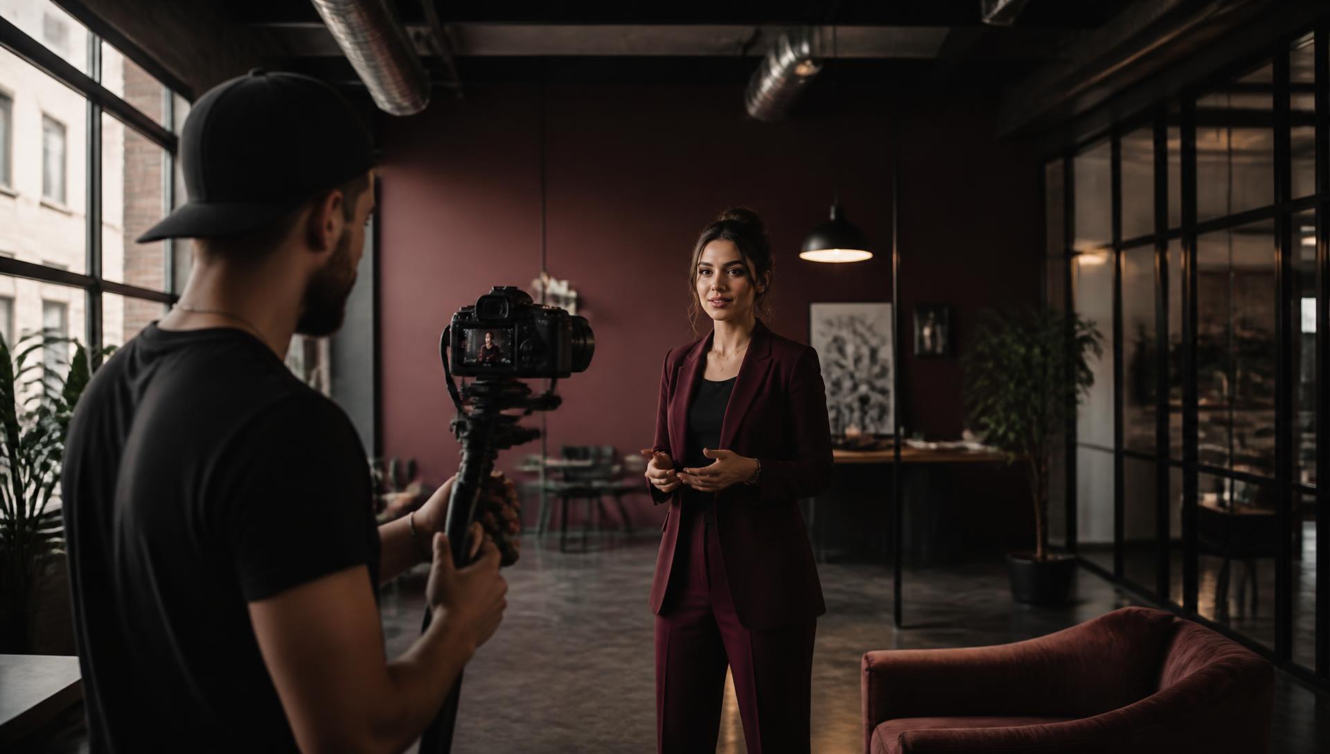 Videographer filming a business owner for social media content